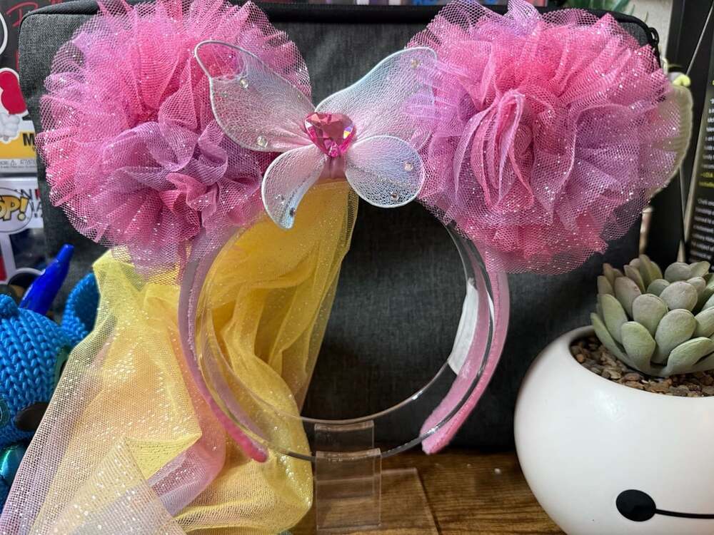 Used Disney Fairies Ears Headband Butterfly Veil Tulle Heart *Read*